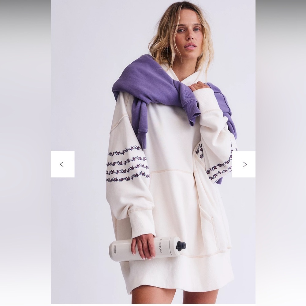 Free People At My Best Embroidered Hoodie Large Color: Ivory Combo NWT - Picture 2 of 6